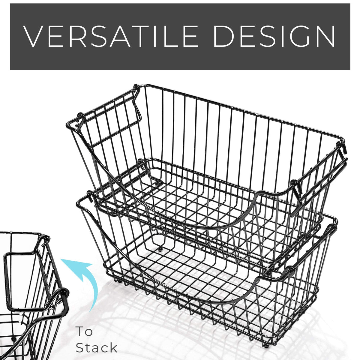 Medium Metal Wire Stacking Baskets with Handles