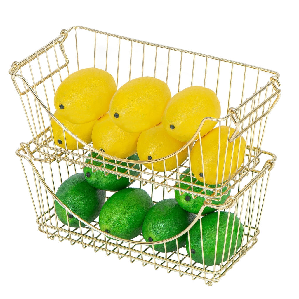Medium Metal Wire Stacking Baskets with Handles